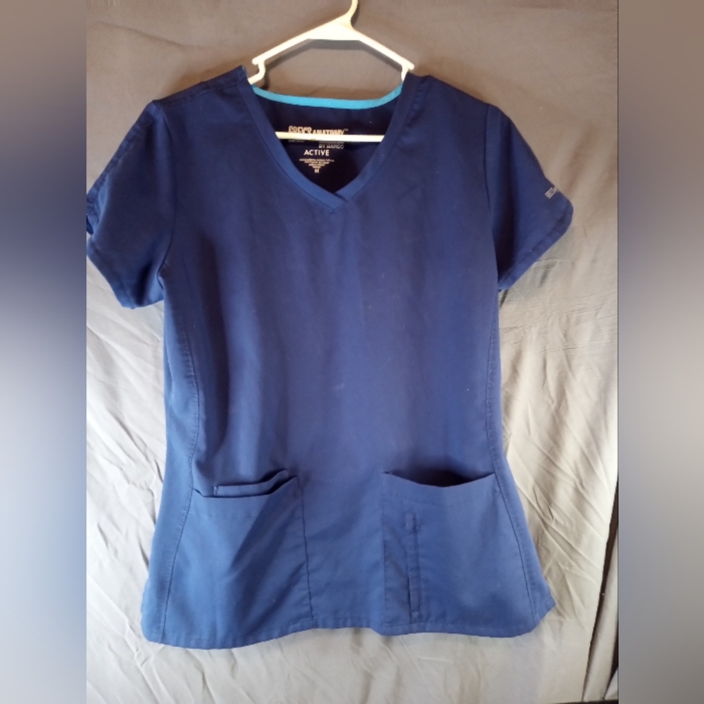 Greys Anatomy Active USA Blue Fitted Short Sleeve Scrub